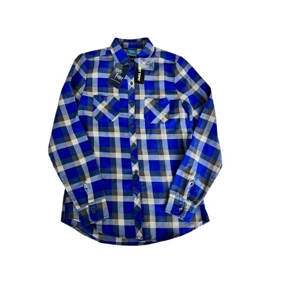 Official Harry Potter Ravenclaw Plaid Flannel Button-Down Shirt-NWT - Picture 3 of 11